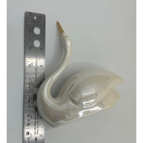 Ring Holder Vtg Ceramic Swan White Opalescent Gold Beak Vanity Kitchen Figurine - Picture 5 of 7